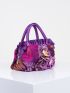 Random Color Flower Decor Zipper Handbag, Fashion Double Handle Purse, Casual Flower Design Bag For Shopping & Travel Random Pattern