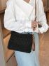 Black Straw Bag With Zipper Minimalist