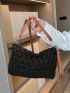 Black Straw Bag With Zipper Minimalist