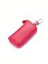 Minimalist Key Case Zipper Pink Genuine Leather