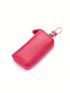 Minimalist Key Case Zipper Pink Genuine Leather