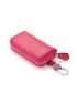 Minimalist Key Case Zipper Pink Genuine Leather
