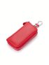Minimalist Key Case Zipper Red Genuine Leather