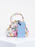 Small Satchel Bag Flower Print Double Handle