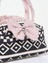 Mini Satchel Bag Geometric Print Bow Decor