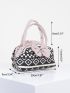 Mini Satchel Bag Geometric Print Bow Decor