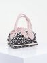 Mini Satchel Bag Geometric Print Bow Decor