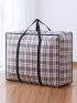 Colorblock Striped Large Capacity Bag, Lightweight Luggage Zipper Bag