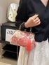 Small Satchel Bag Flower Pattern Tassel Decor Chain Strap