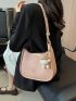 Small Hobo Bag Stitch Detail Metal Decor For Daily