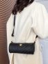Litchi Embossed Bucket Bag Chevron Pattern Metal Decor For Daily