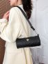 Litchi Embossed Bucket Bag Chevron Pattern Metal Decor For Daily