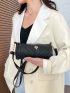 Litchi Embossed Bucket Bag Chevron Pattern Metal Decor For Daily