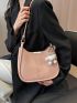 Small Hobo Bag Stitch Detail Metal Decor For Daily