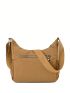 Medium Hobo Bag Letter Patch Zipper Front Decor Adjustable Strap For Daily