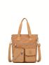 Small Shoulder Tote Bag Pocket Front Double Handle For Daily