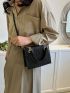 Mini Crocodile Embossed Square Bag Black Elegant Double Handle For Work