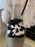 Small Bucket Bag Cow Print Drawstring Top Handle For Daily