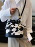 Small Bucket Bag Cow Print Drawstring Top Handle For Daily