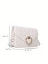Small Square Bag Heart Pattern Metal Decor Flap Adjustable Strap
