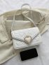 Small Square Bag Heart Pattern Metal Decor Flap Adjustable Strap