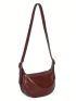 Medium Hobo Bag Burgundy Minimalist Genuine Leather For Work