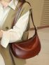 Medium Hobo Bag Burgundy Minimalist Genuine Leather For Work