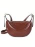 Medium Hobo Bag Burgundy Minimalist Genuine Leather For Work
