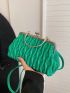 Small Square Bag Green Fashionable Metal Decor Top Handle