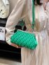 Small Square Bag Green Fashionable Metal Decor Top Handle