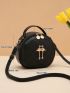 Mini Circle Bag Quilted Metal Decor Top Handle For Daily
