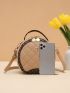 Mini Circle Bag Quilted Metal Decor Top Handle For Daily