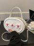 Mini Circle Bag Flower Pattern Top Handle For Daily