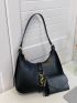 Black Hobo Bag With Small Wallet Zipper PU