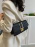 Black Square Bag Crocodile Embossed Chain Flap Push Lock PU