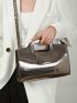 Crocodile Embossed Square Bag Funky Metallic Double Handle PU