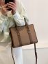 Litchi Embossed Square Bag Elegant Letter Graphic Double Handle PU