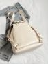 White Drawstring Backpack Fashionable Buckle Decor PU