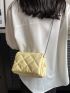 Black Square Bag Minimalist Argyle Quilted Flap Chain PU