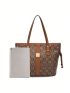Letter Graphic Shoulder Tote Bag Fashionable Drawstring Detail PU