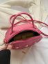 Mini Circle Bag Funky Neon-pink Flower Embossed Top Handle PU
