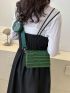 Crocodile Embossed Square Bag Dark Green Flap With Coin Purse
