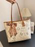 PU Shoulder Tote Bag Letter Graphic