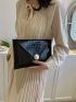 PU Envelope Bag Crocodile Embossed Black Metal Decor