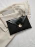 PU Envelope Bag Crocodile Embossed Black Metal Decor