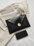 PU Envelope Bag Crocodile Embossed Black Metal Decor