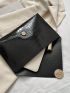 PU Envelope Bag Crocodile Embossed Black Metal Decor