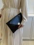 PU Envelope Bag Crocodile Embossed Black Metal Decor
