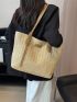 Straw Shoulder Tote Bag Letter Patch Decor