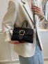 PU Square Bag Buckle Decor Black